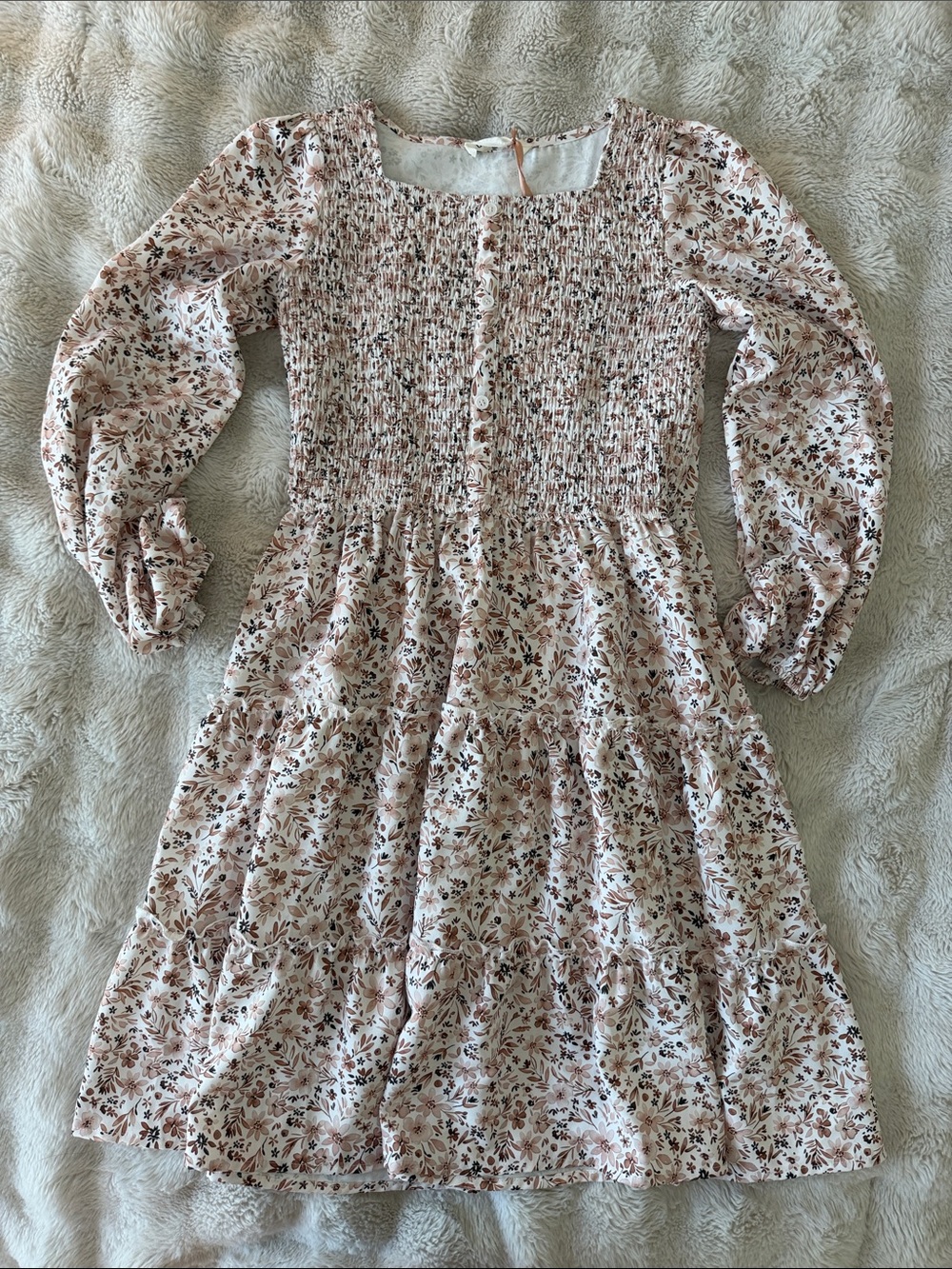 Grace Karin Girls' Floral Smocked Tiered Dress - Blush Pink & Brown